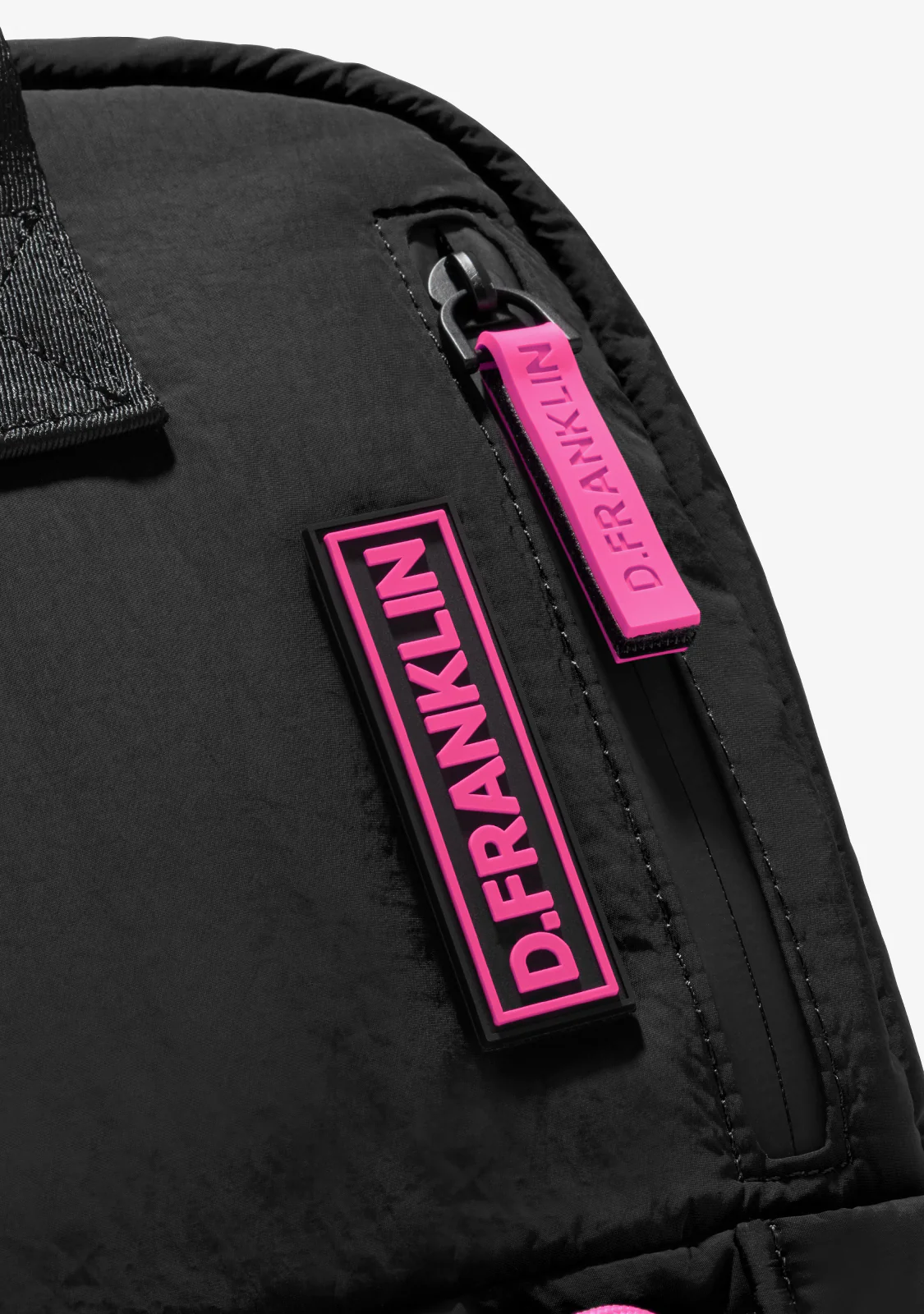 Multi-Pocket Nylon Backpack Black + Custom Set Fuchsia - Image 3