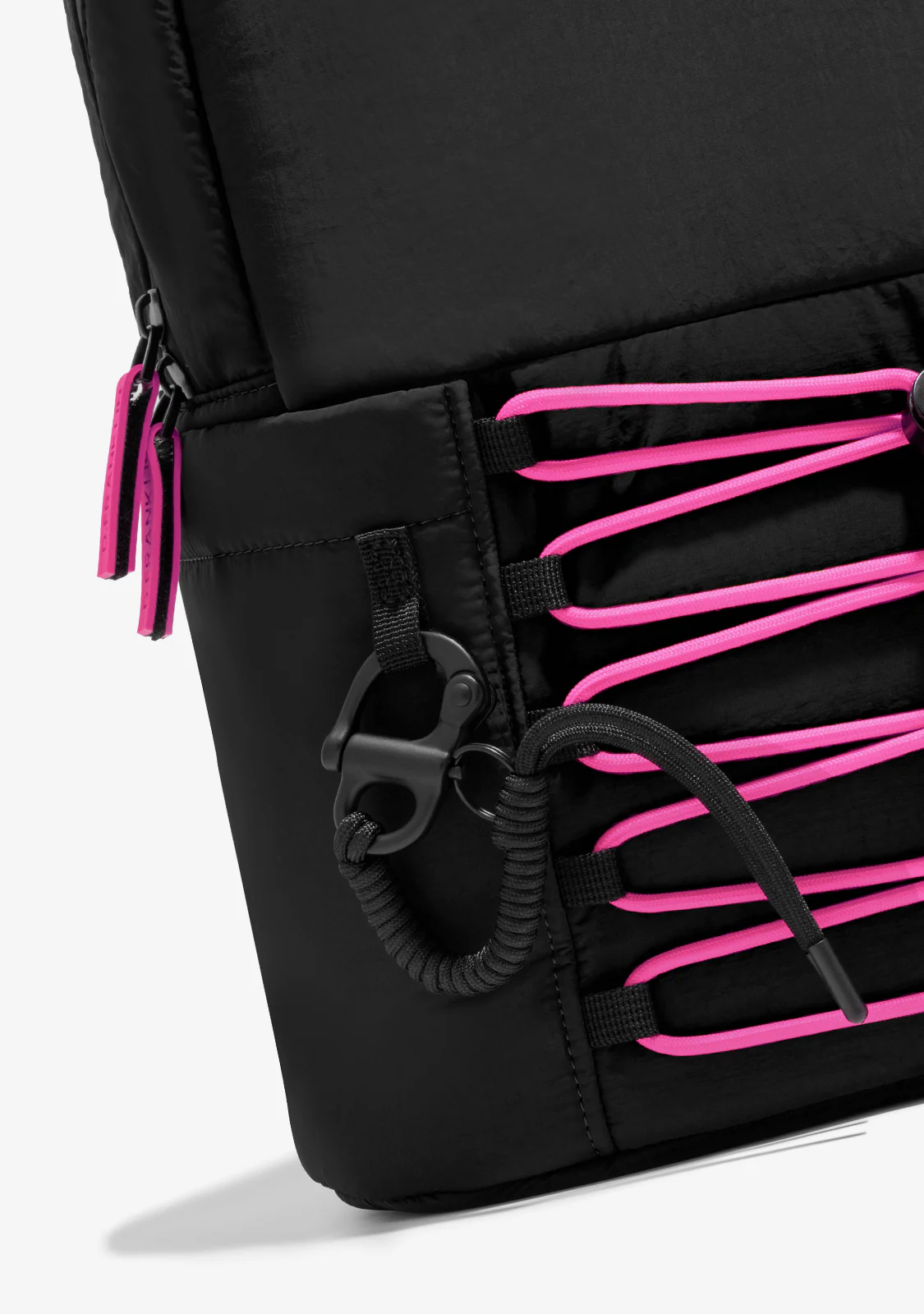 Multi-Pocket Nylon Backpack Black + Custom Set Fuchsia - Image 4