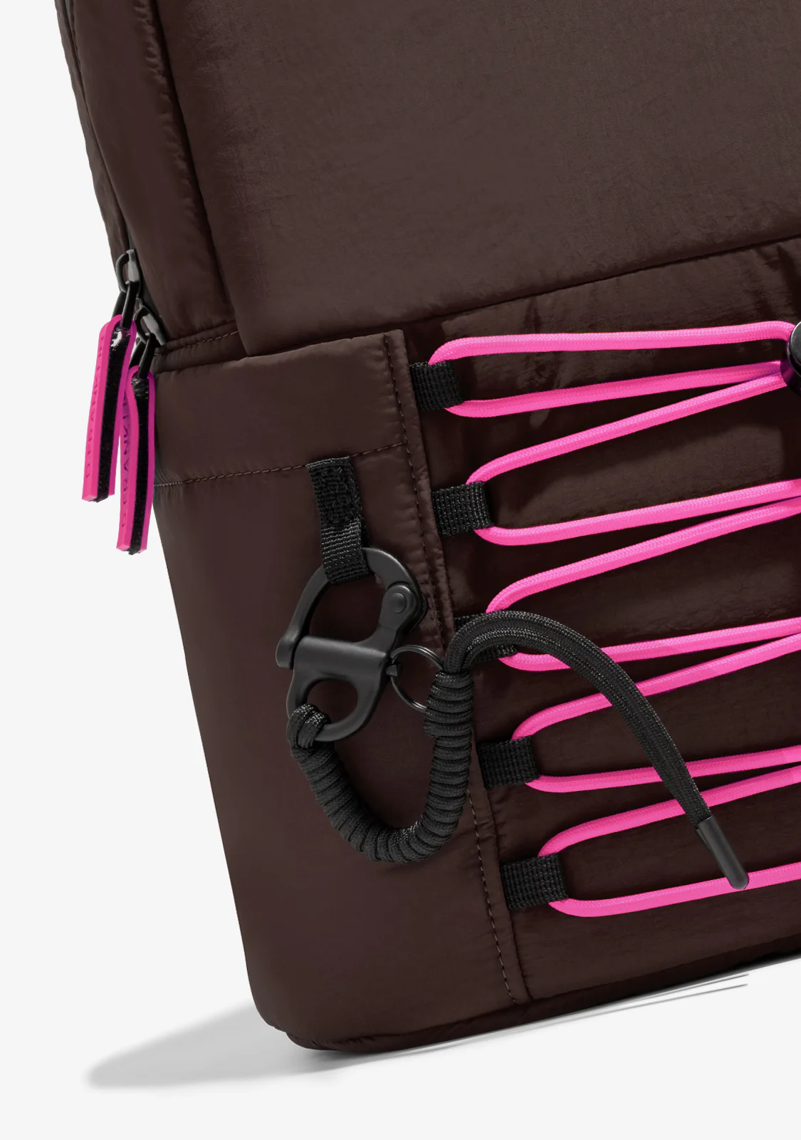 Multi-Pocket Nylon Backpack Brown + Custom Set Fuchsia - Image 4