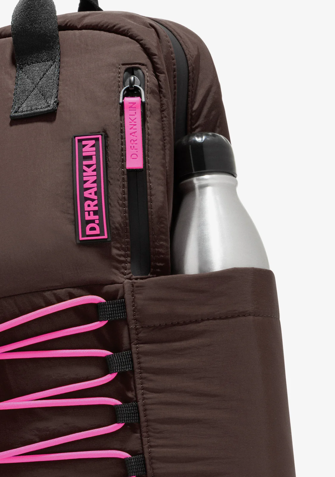 Multi-Pocket Nylon Backpack Brown + Custom Set Fuchsia - Image 6