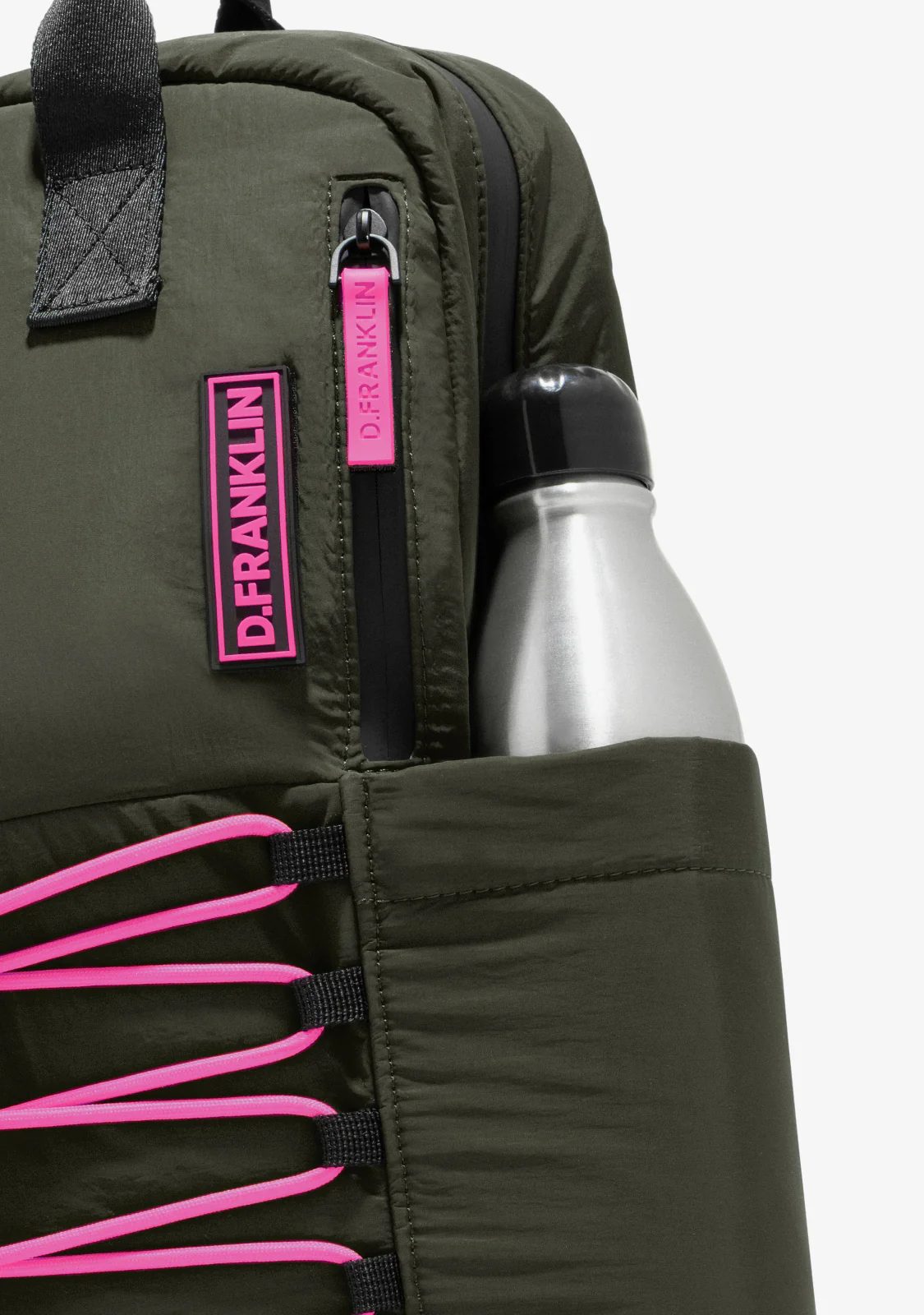 Multi-Pocket Nylon Backpack Green + Custom Set Fuchsia - Image 6